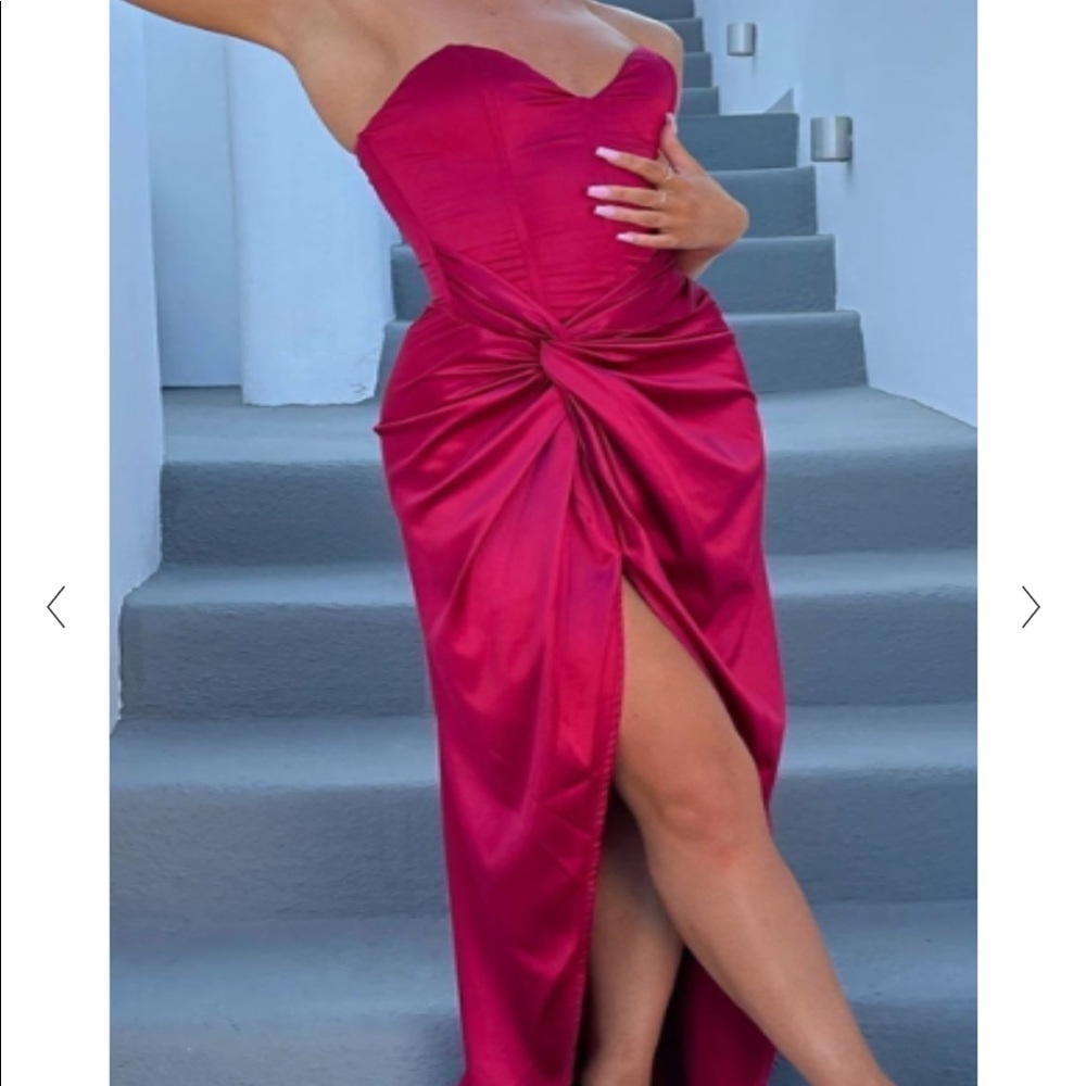 Corset Top Red Satin Maxi Dress